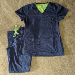 Med Couture Navy Blue Scrub Top & Bottoms Set